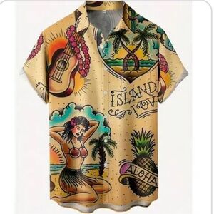 Island Love Men's Hawaiian Shirt SZ Med